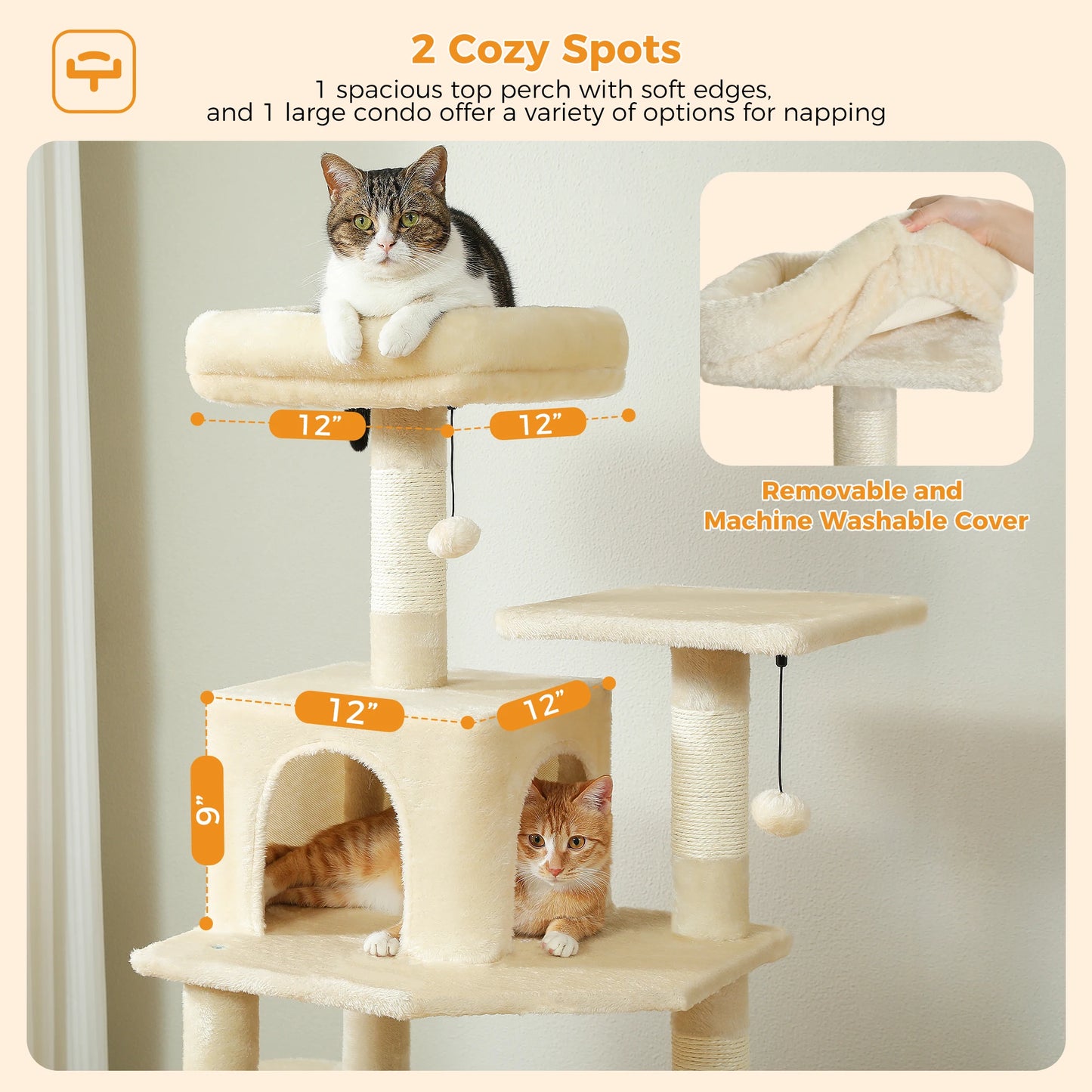 Large Cat Tree Tower with Hammock And Perches Sisal Scratching Posts Spacious Condos And Cat Toys for Indoor Cats Grey/Beige/Black