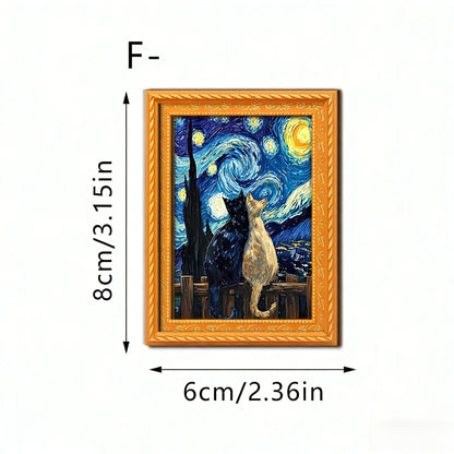 Famous Art Funny Cat Wooden Mini Frame Fridge Magnet