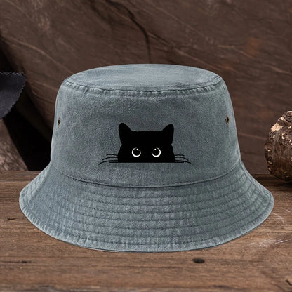 Black Cat Print Vintage Bucket Hat – Unisex Outdoor Travel Fisherman Hat