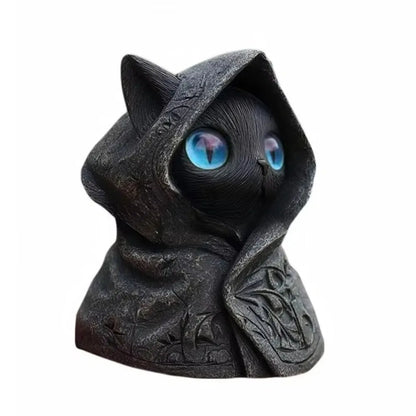 Gothic Hooded Cloak Cat Sculpture – Mystical 3D Printed Cat Statue Home Decor