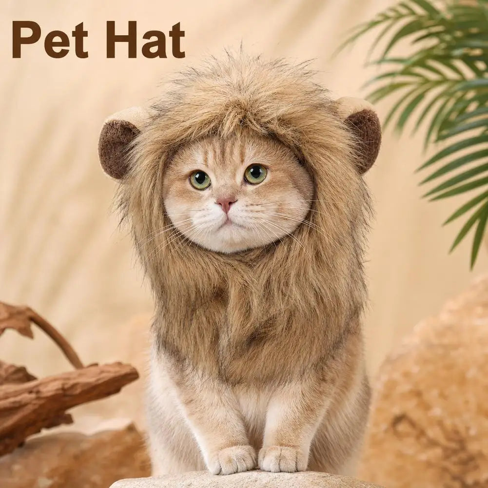 Elastic Lion Mane Headgear Cat Hat – Soft Pet Costume for Party Photos