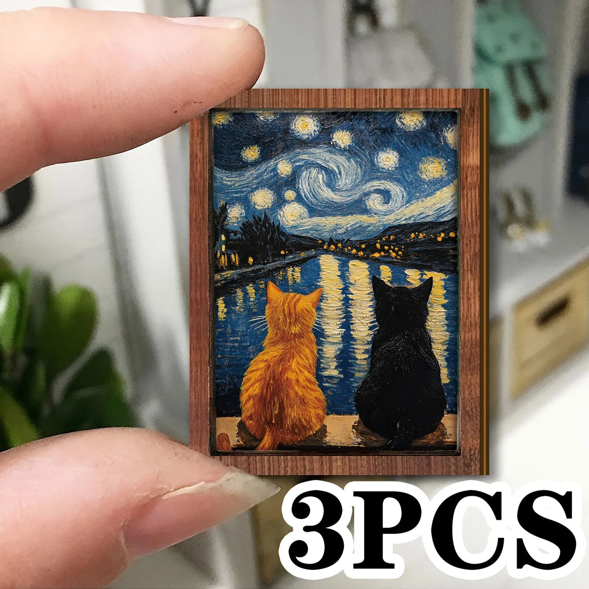 Miniature Cat Drinking Tea Photo Frame – Dollhouse Accessory & Scene Ornament
