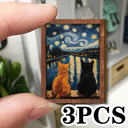 Miniature Cat Drinking Tea Photo Frame – Dollhouse Accessory & Scene Ornament