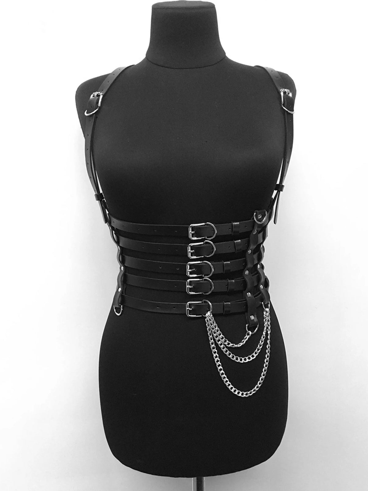 Gothic Punk Chain Body Harness Waist Belt for Women - Adjustable Faux Leather Cincher