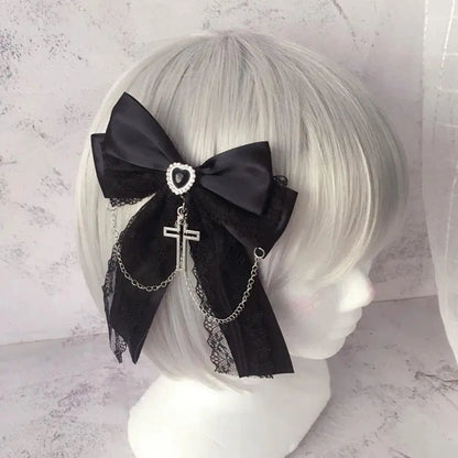 Gothic Lolita Lace Bow Hair Clips – Y2K Cute Ponytail Hairpins & Ita Bag Decoration for Girls
