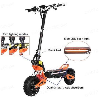 X5 6000W Dual Motor Eelectric Scooter in China Stock 60v 40ah Large Battery Remote Scooter with Seat 11-inch Tires