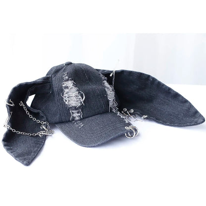 Rabbit Ear Washed Graffiti Baseball Cap - Hip Hop Unisex Party Hat