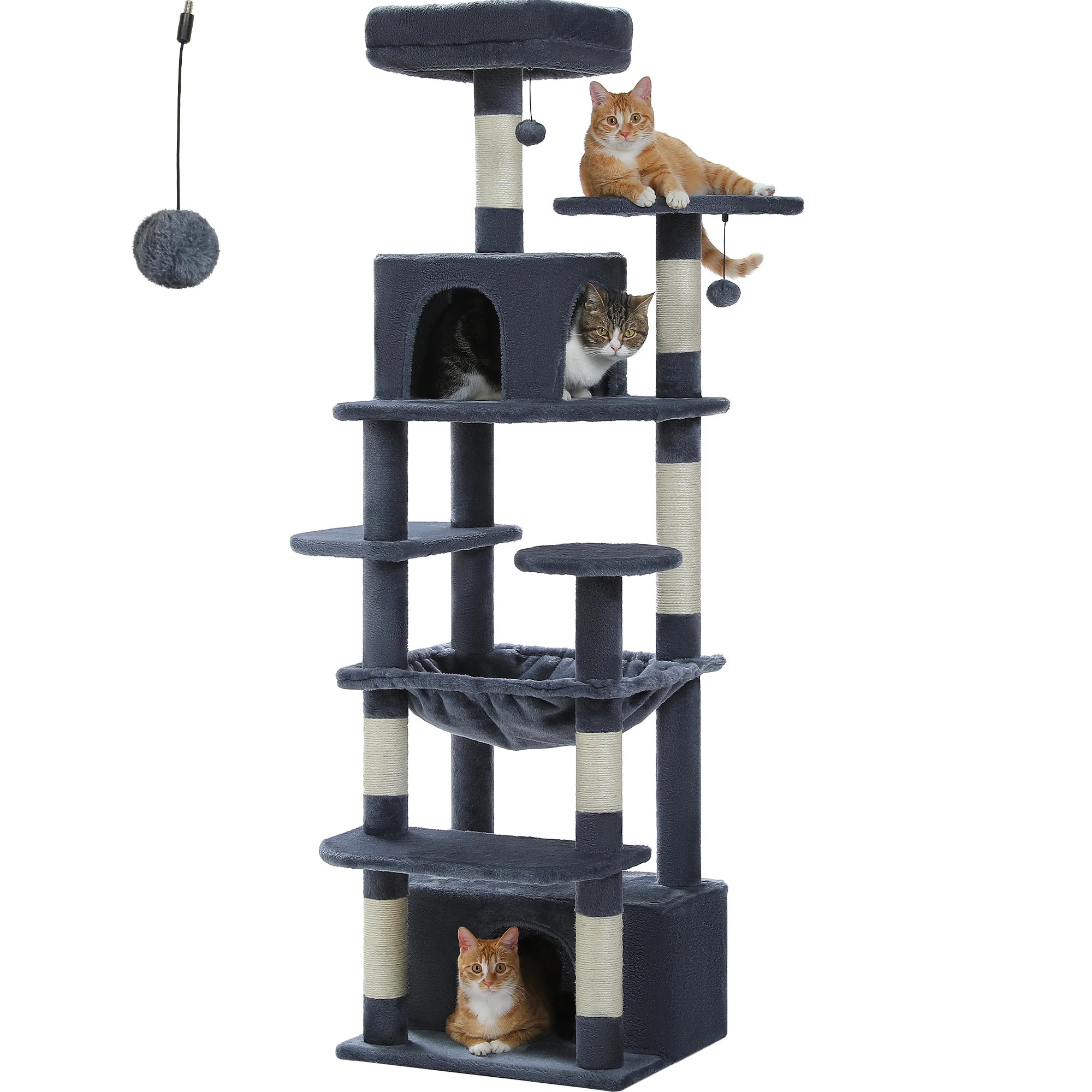 Large Cat Tree Tower with Hammock And Perches Sisal Scratching Posts Spacious Condos And Cat Toys for Indoor Cats Grey/Beige/Black