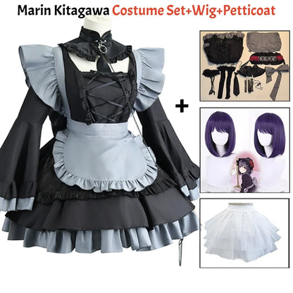 Marin Kitagawa Cosplay Costume Set – My Dress-Up Darling Anime Maid Dress with Wig Options