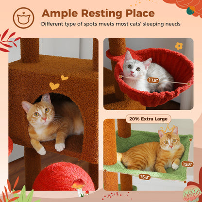 Cat Tree Floor to Ceiling Cat Tower Adjustable Height with Cat Condo Cozy Hammock and Scratching Post Tall Activity Tree Autumn Vibe