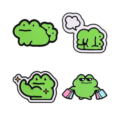 Funny Frog Meme Enamel Pin – Cute Cartoon Muscle Frog Brooch for Backpacks, Jackets & Lapels