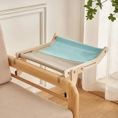 Wooden Cat Hammock Hanging Bed – Washable Cotton Canvas Cat Nest Bed with Plywood Frame