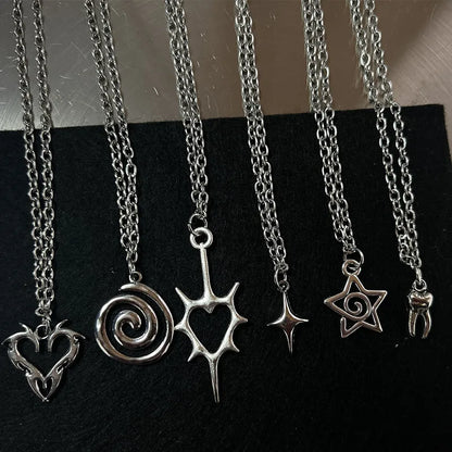 Y2K Flail Fire Heart Teeth Pendant Necklace - Grunge Punk Charm