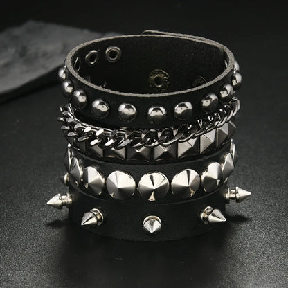 3-Piece Black Gothic Spike Rivet Bracelet Set – Punk Emo Boho Studded Wristbands