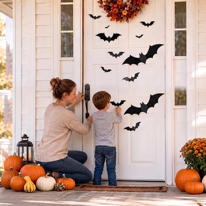 Halloween 3D Black Bat Wall Stickers 12-Piece Set for Home Window Party Decor