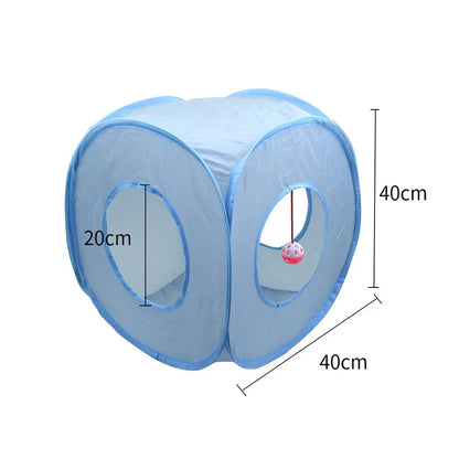 3-Way Foldable Cat Tunnel – Gray Pet Play Tube with Peep Hole for Kittens