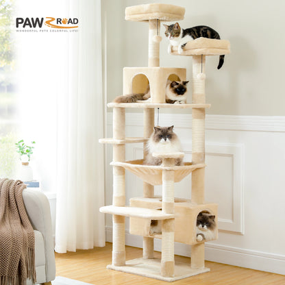 Large Cat Tree Tower with Hammock And Perches Sisal Scratching Posts Spacious Condos And Cat Toys for Indoor Cats Grey/Beige/Black