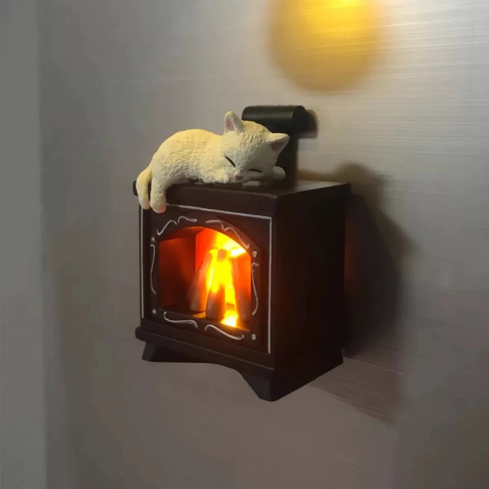 Mini Cat Fireplace LED Night Light Fridge Magnet – Cozy Kitchen & Bedroom Decor