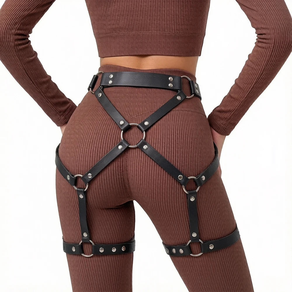 Women's PU Leather Harness Belt - Gothic Punk Adjustable Decorative Leg Belt