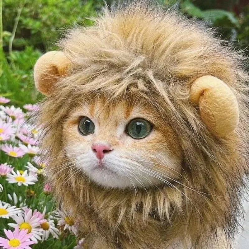Fluffy Lion Mane Cat Dog Wig – Halloween Party Pet Costume Headwear Hat