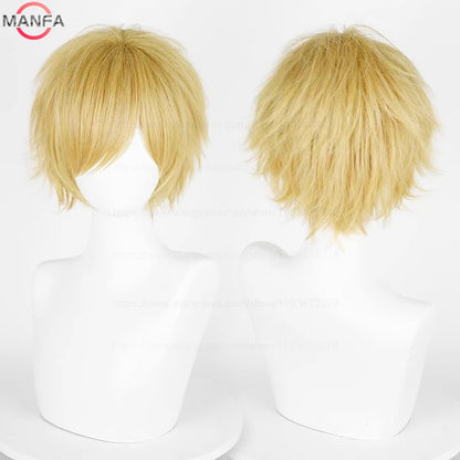 Short Straight Anime Cosplay Wig – 30cm Heat Resistant Synthetic Hair in Solid & Mixed Colors for Men and Women
