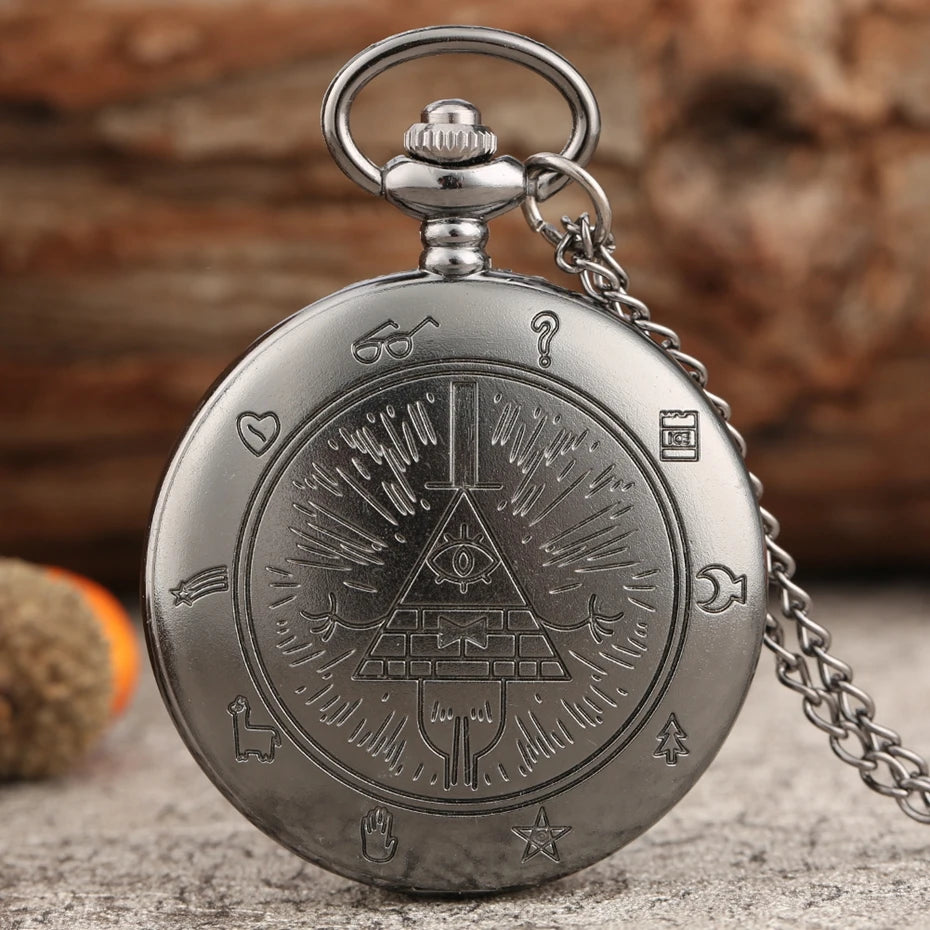 Gravity Pocket Watch Pendant Necklace - Mysterious Triangle Devil Quartz Vintage Women's Wristwatch