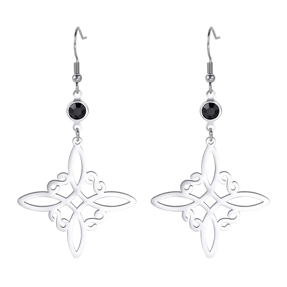 Goth Moon Phase Pentagram Earrings - Stainless Steel Witchy Dangle Jewelry