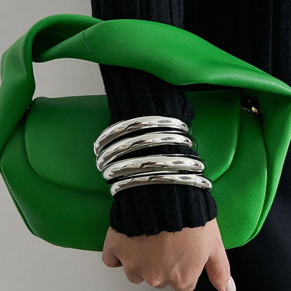 Vintage Punk Twist Texture Bangle Bracelet Set – Gold and Silver Tone Stackable Statement Cuffs