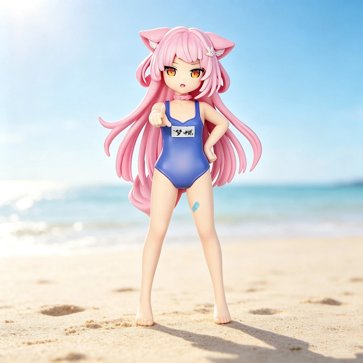 Anime Cat Ears Pink Hair Swimsuit Girl Figure – Collectible Desktop Statue