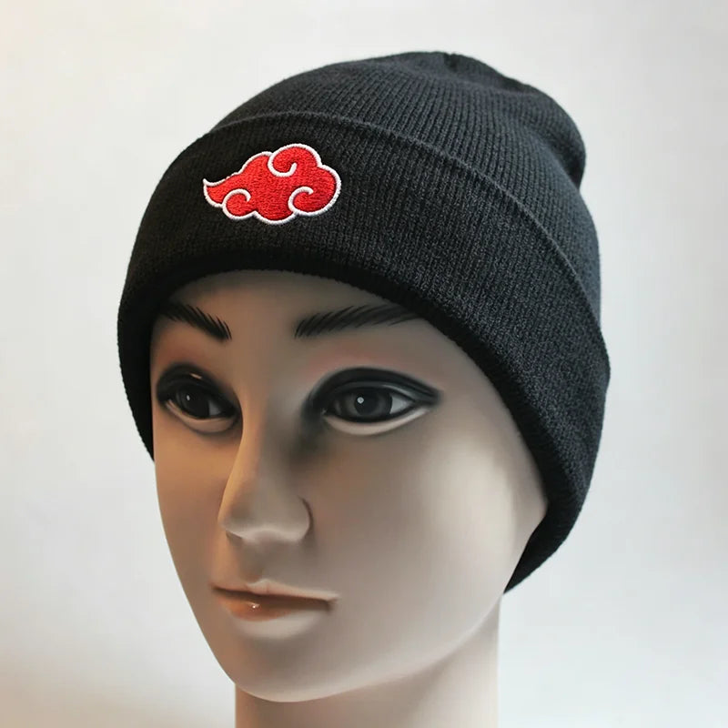 Akatsuki Red Cloud Knitted Beanie - Unisex Anime Ninja Cosplay Winter Hat