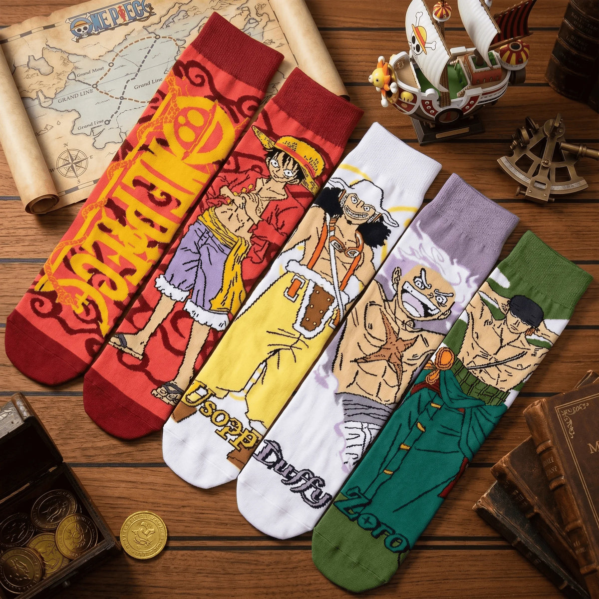 One Piece Luffy & Zoro Gear 5 Cotton Crew Socks – Unisex Anime Streetwear