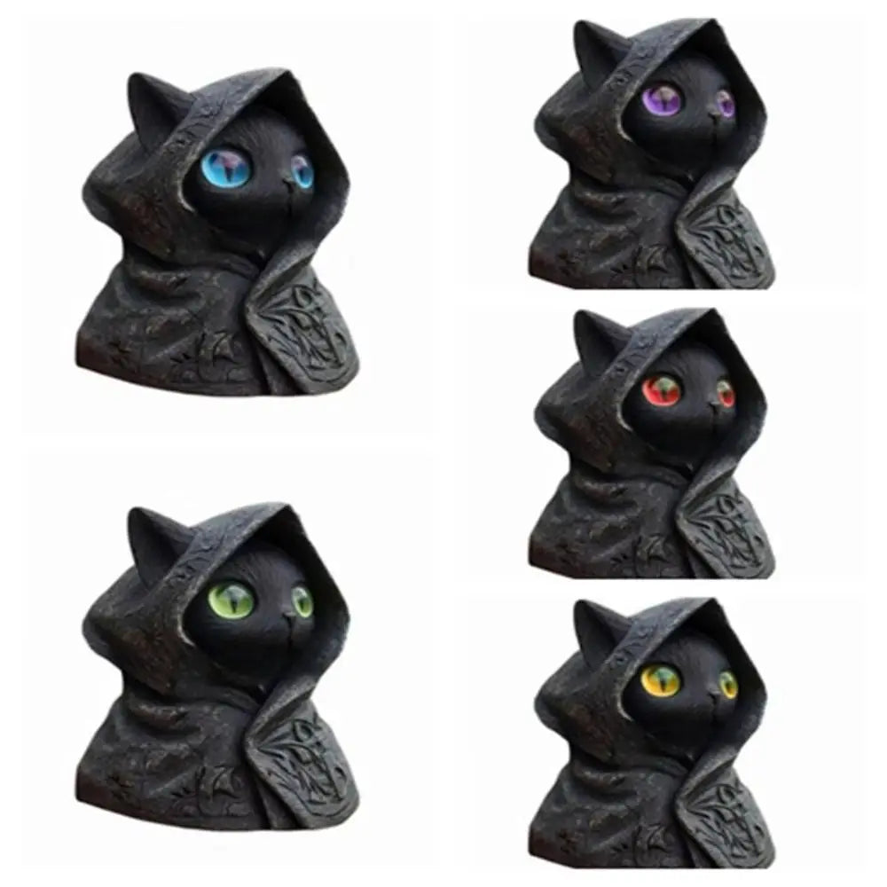 Gothic Hooded Cloak Cat Sculpture – Mystical 3D Printed Cat Statue Home Decor