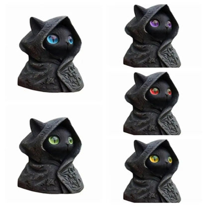 Gothic Hooded Cloak Cat Sculpture – Mystical 3D Printed Cat Statue Home Decor