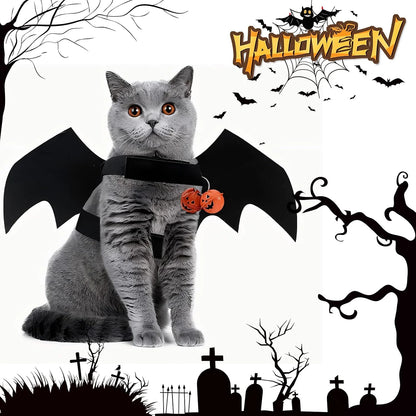 Halloween Pet Bat Wings Costume - Cat Dog Outfit with Pumpkin Bells