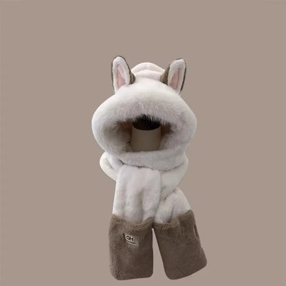 Fox Ear Plush Hat and Scarf Set - Warm Furry Winter Ear Protection Hood