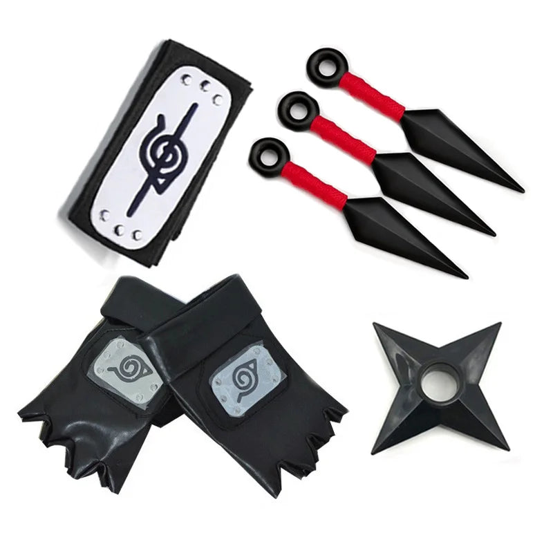 Naruto Kakashi Cosplay Accessory Set - Mask, Headband, Gloves and Kunai Props for Anime Fans