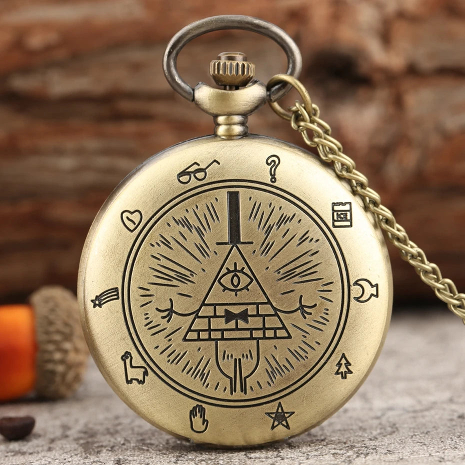 Gravity Pocket Watch Pendant Necklace - Mysterious Triangle Devil Quartz Vintage Women's Wristwatch