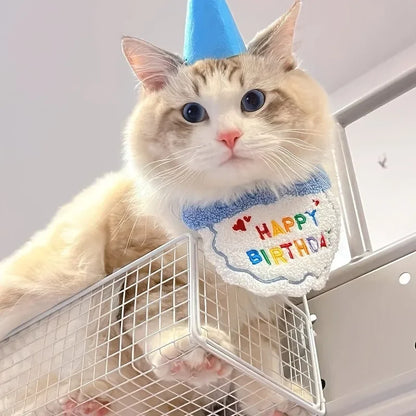 Pet Birthday Hat & Bandana Set – Cute Party Outfit for Dogs, Cats & Puppies