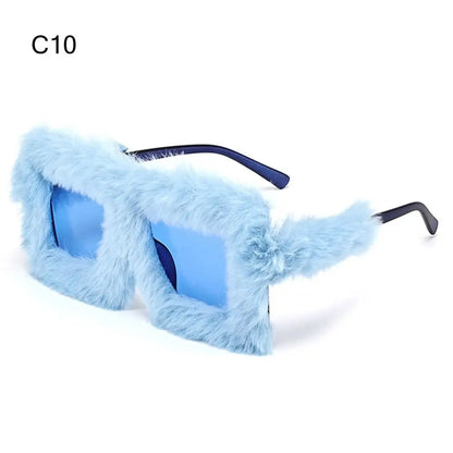 Y2K Oversized Plush Sunglasses Fluffy Winter Shades Halloween Novelty Glasses