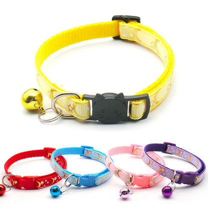 Stars and Moon Cat Collar Reflective Safety Buckle with Bell
