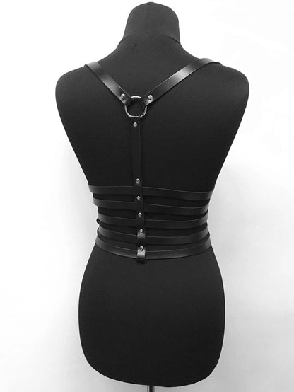 Gothic Punk Chain Body Harness Waist Belt for Women - Adjustable Faux Leather Cincher