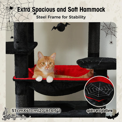 Large Cat Tree Tower with Hammock And Perches Sisal Scratching Posts Spacious Condos And Cat Toys for Indoor Cats Grey/Beige/Black
