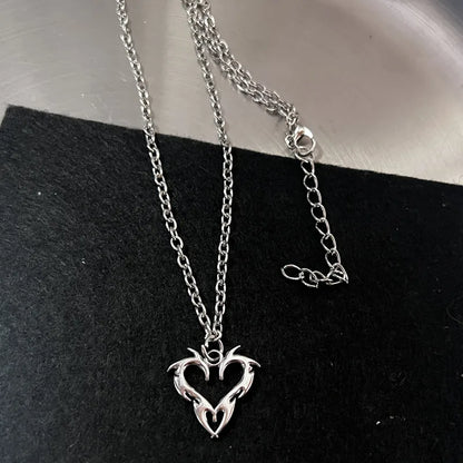 Y2K Flail Fire Heart Teeth Pendant Necklace - Grunge Punk Charm