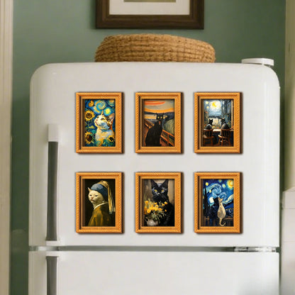 Famous Art Funny Cat Wooden Mini Frame Fridge Magnet