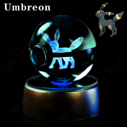 Pokemon 3D Crystal Ball Night Light - Glass Pokeball LED Lamp with Pikachu, Mewtwo & Gengar