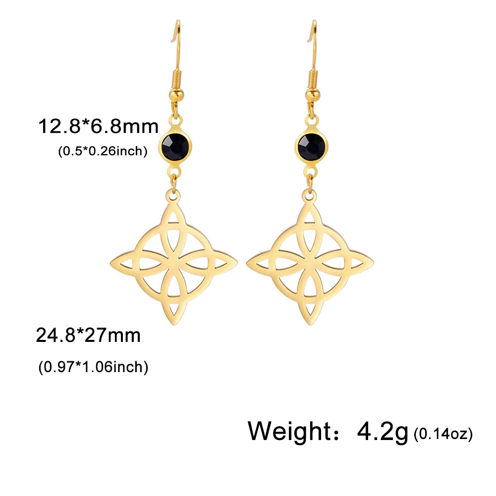 Goth Moon Phase Pentagram Earrings - Stainless Steel Witchy Dangle Jewelry