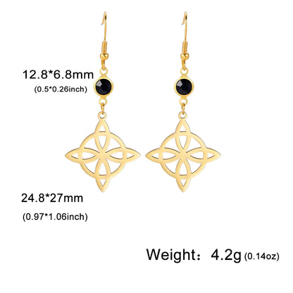 Goth Moon Phase Pentagram Earrings - Stainless Steel Witchy Dangle Jewelry