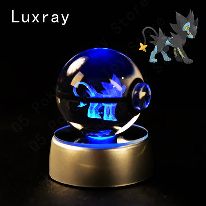 Pokemon 3D Crystal Ball Night Light - Glass Pokeball LED Lamp with Pikachu, Mewtwo & Gengar