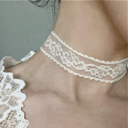 Black Lace Flower Choker Necklace - Harajuku Gothic Short Collar for Women & Girls