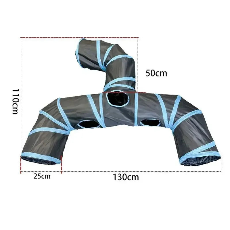 Collapsible Cat Tunnel Toy – Blue & Black Pop-Up Play Tube and Hideaway for Indoor Kittens